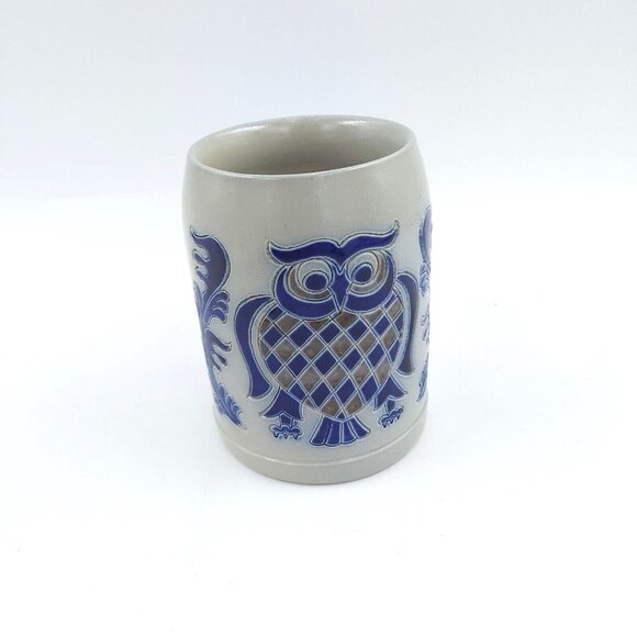 Goebel Merkelbach Salzglasur Beer Stein with Blue Owl Motif West Germany 226/18 - Picture 2 of 7